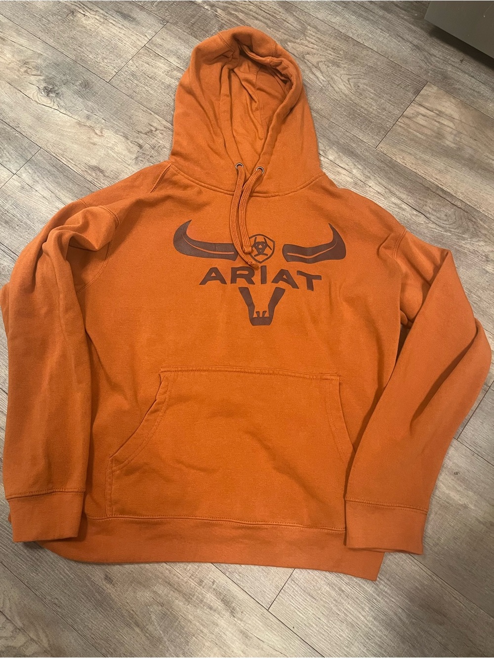 Ariat Men's Orange Crewneck Hoodie with Brown Logo